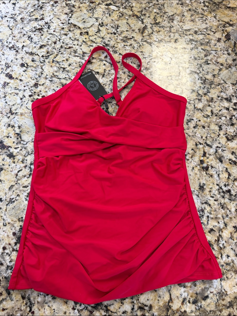 RELLECIGA Vibrant Red One-Piece Swimdress with Crossover Bust